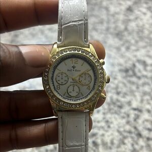 Bell & Ross White and Gold Chronograph Watch with Crystal Bezel